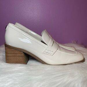 Marc Fisher KChris Heeled Loafer in Cream Patent Faux Leather Womens​​